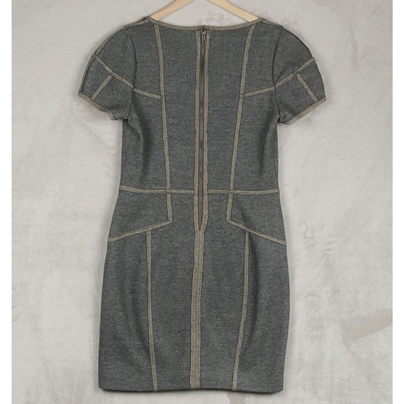ANTHROPOLOGIE SINE Wool Blend Dress Sz 8 Gray Beige‎ Raw Edges Patchwork S/S - Picture 2 of 10
